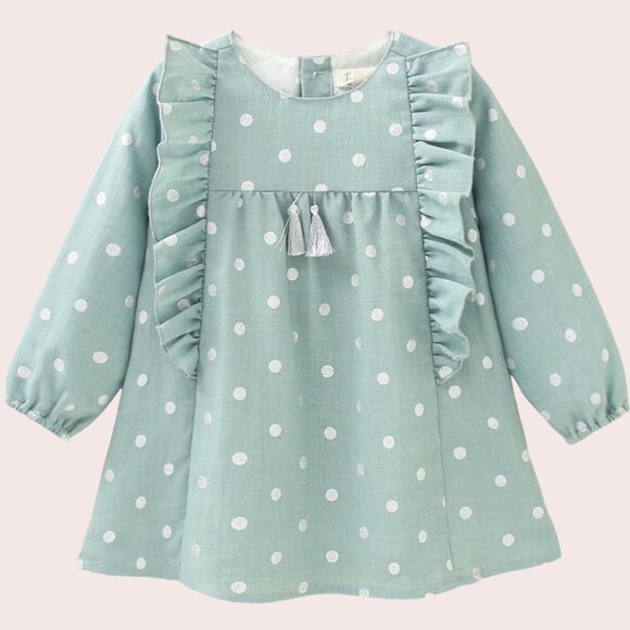 BABY GIRLS CLOTHES DRESS WITH RUFFLES AND SILVER TASSEL - Picture 1 of 1